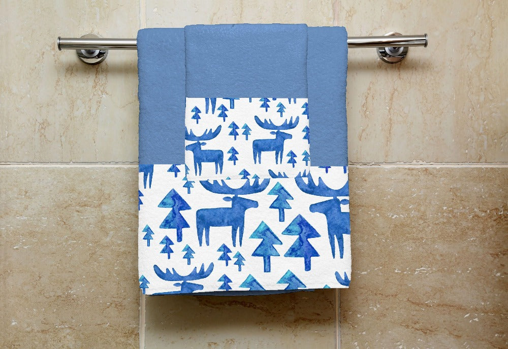 Set 1 Towel + 1 Guest - BLUE REINDEER