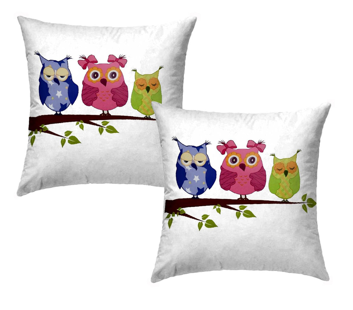 Pair of Cushion Covers for Furniture - Owls in a row