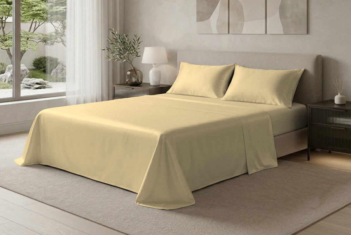 Lenzuola con Federe in Raso di Puro Cotone - GIALLO TOPAZIO