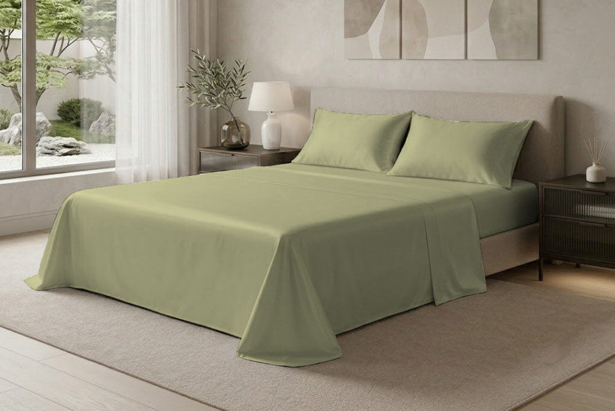 Lenzuola con Federe in Raso di Puro Cotone - VERDE BAMBOO