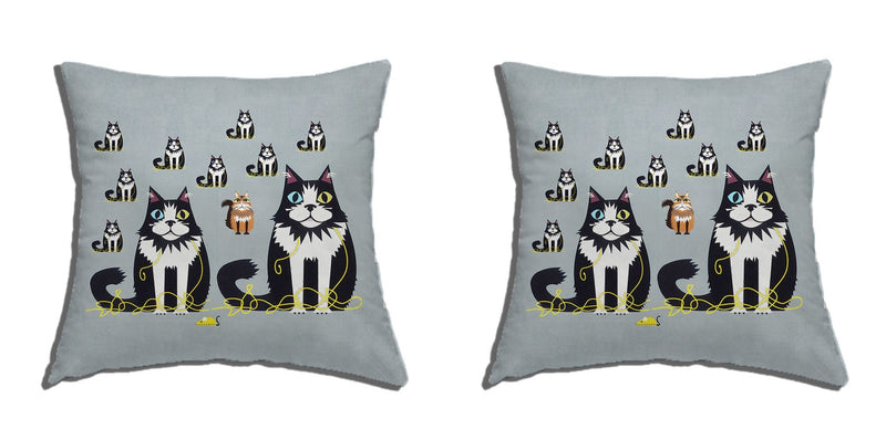 Pair of Cushion Covers for Furniture - Cats-Happy Family