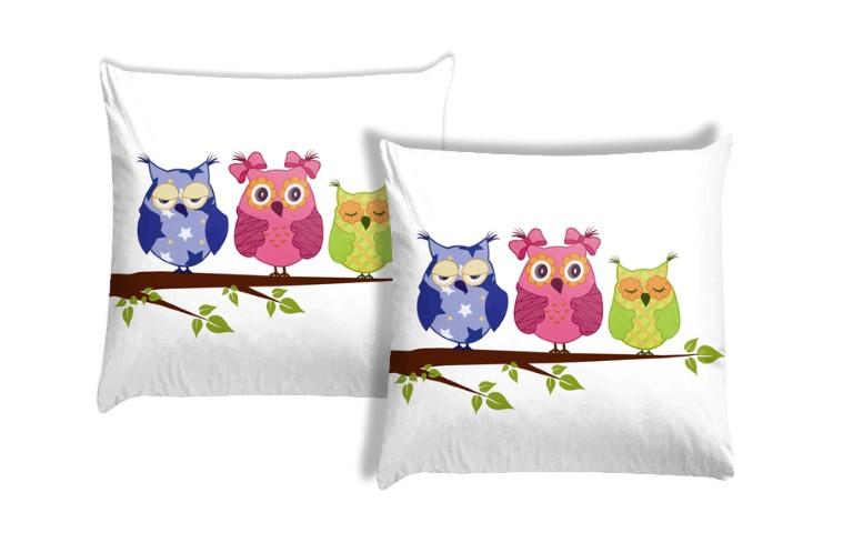 Pair of Cushion Covers for Furniture - Owls in a row
