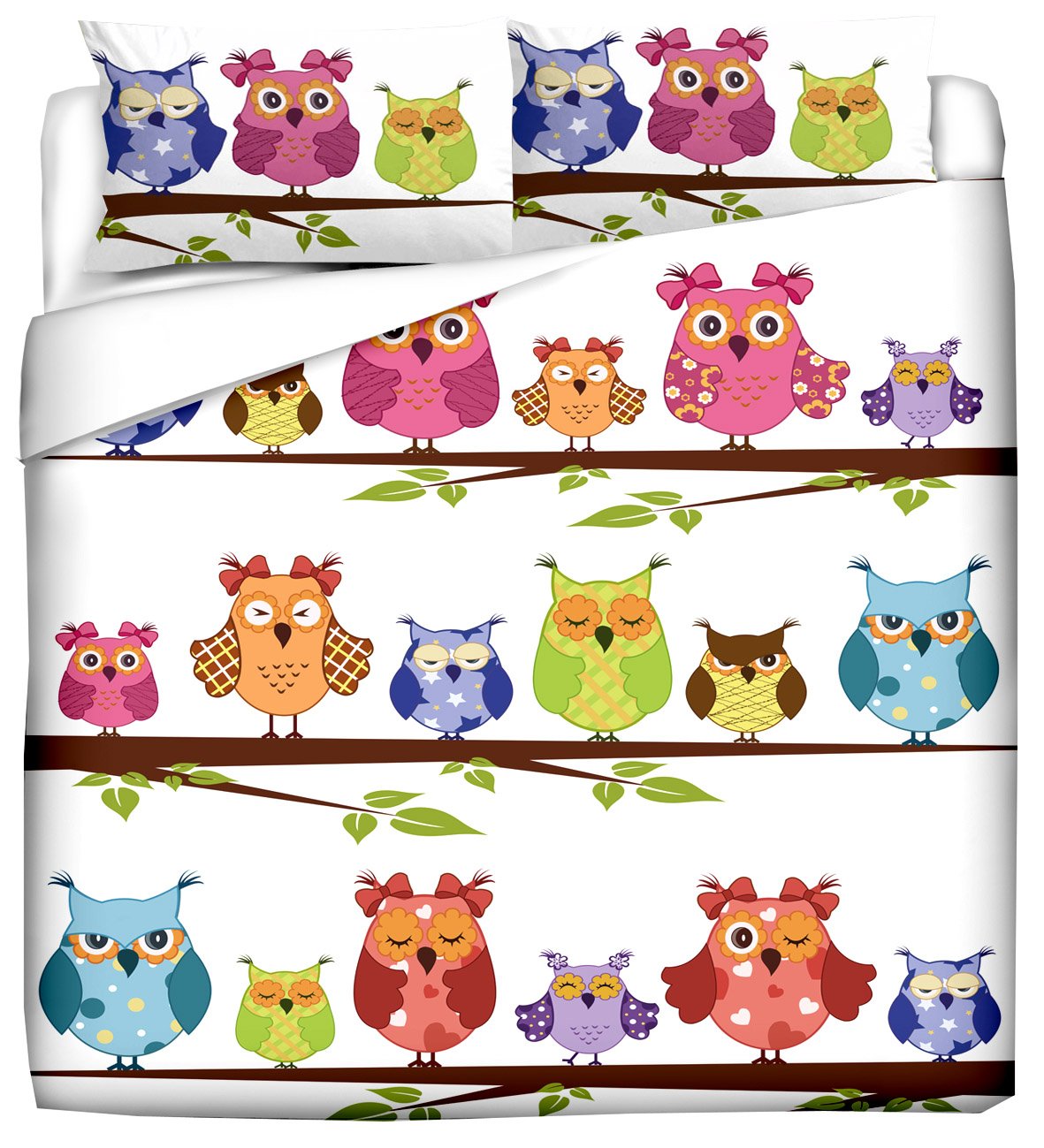 Duvet cover with pillowcases - Owls in a row