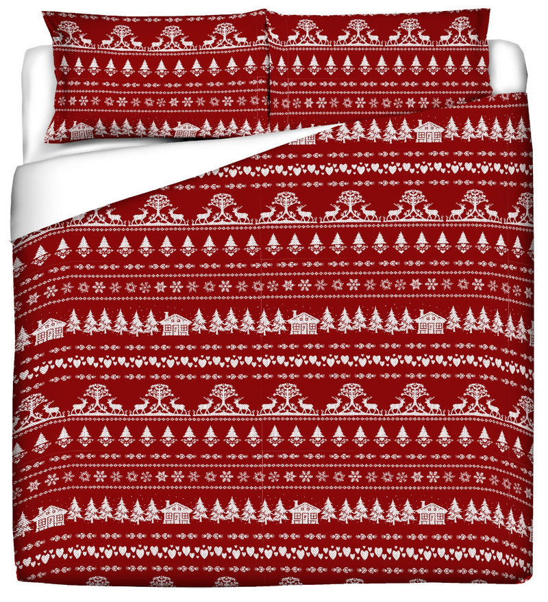 Duvet cover with pillowcases - REINDEER AND CABIN