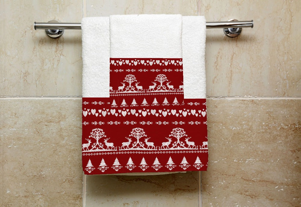 Set 1 Towel + 1 Guest - REINDEER AND HUTS