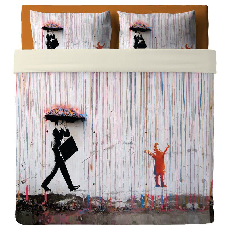 Lenzuolo Copriletto con federe   Street art - Pioggia colorata